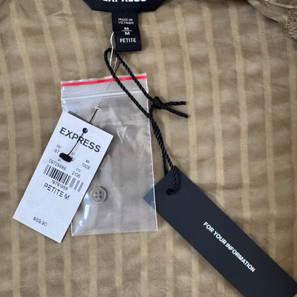 EXPRESS Long Sheer Stripe Shirt Dress – Green/Brown – Size M - NWT - Picture 3 of 3